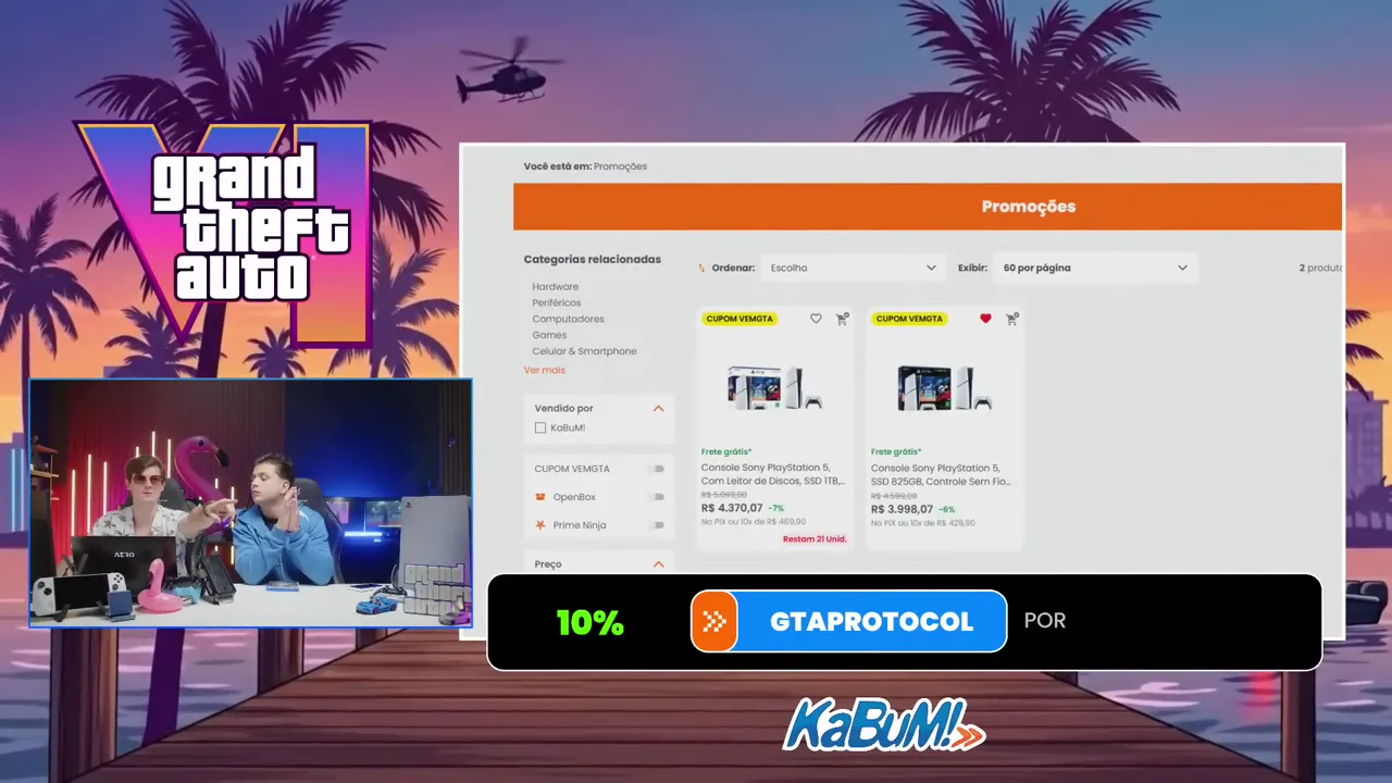 Cupom de desconto na tela da live KaBuM!